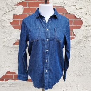 XXL ( 18 ) BOYS teen Wrangler blue chambray denim shirt long sleeve button